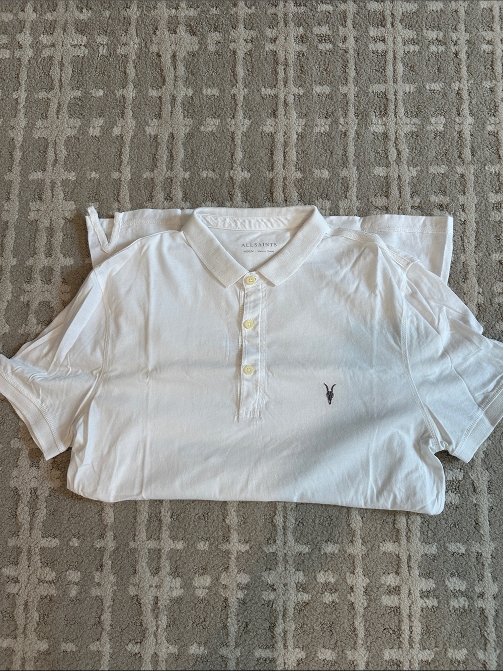 AllSaints White Polo Shirt with Small Embroidered Logo